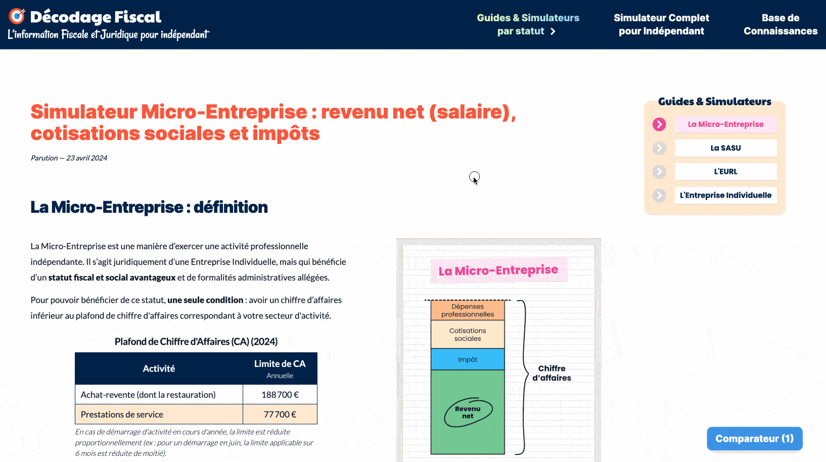 Gif illustrant le fonctionnement du simulateur pour indépendant en Micro-Entreprise