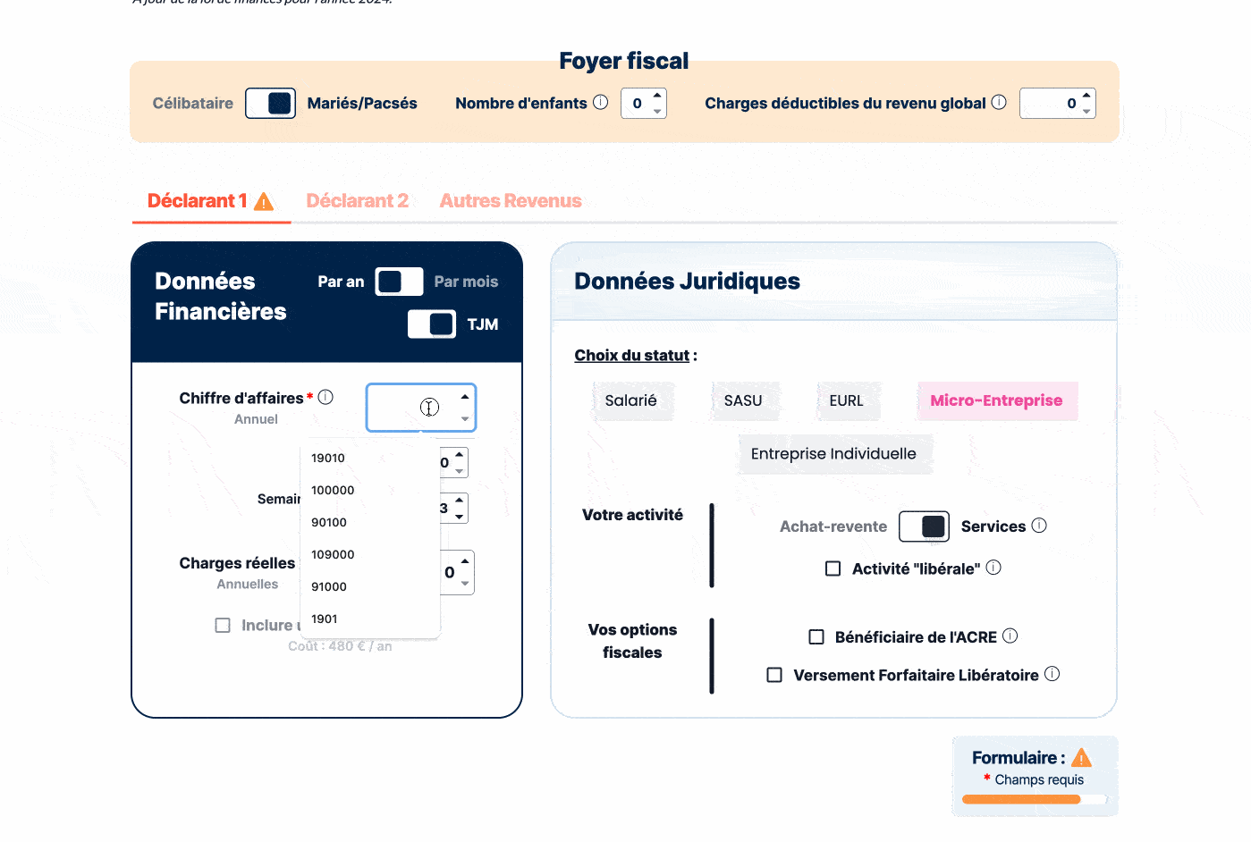 Illustration de l'utilisation du simulateur de versement libératoire